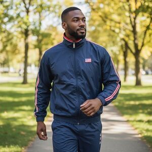 Lavon Vintage Y2K USA Blue Windbreaker Tracksuit with Red Stripes Size XL